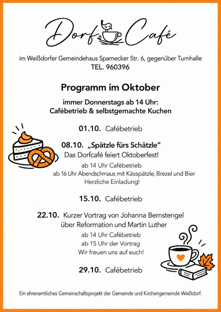 Programm Dorfcafé Weißdorf Oktober 2026
